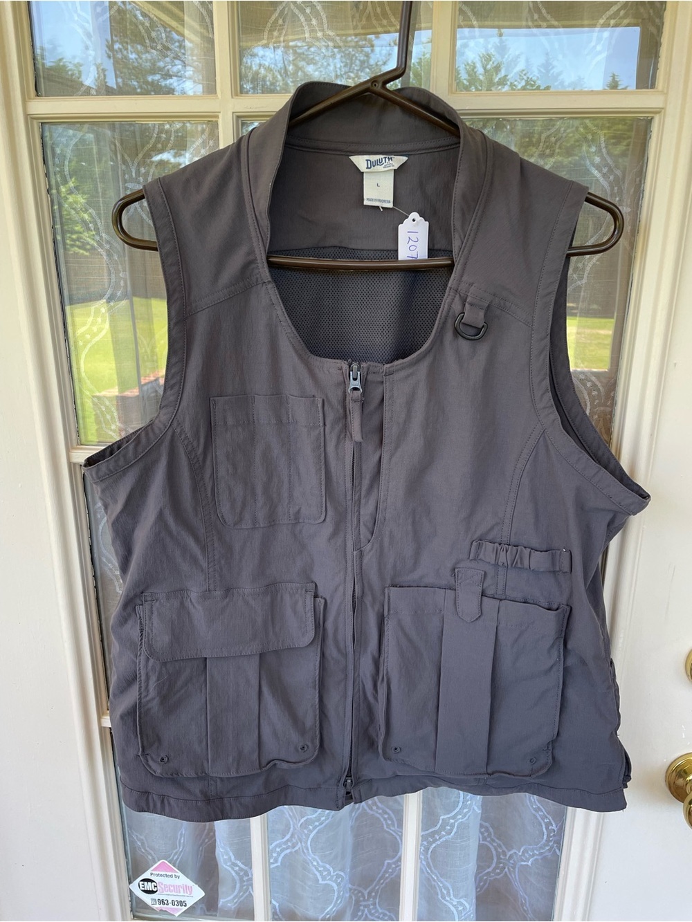 Duluth Trading Utility Vest Large Grey Multi Pocket Hiking Fishing